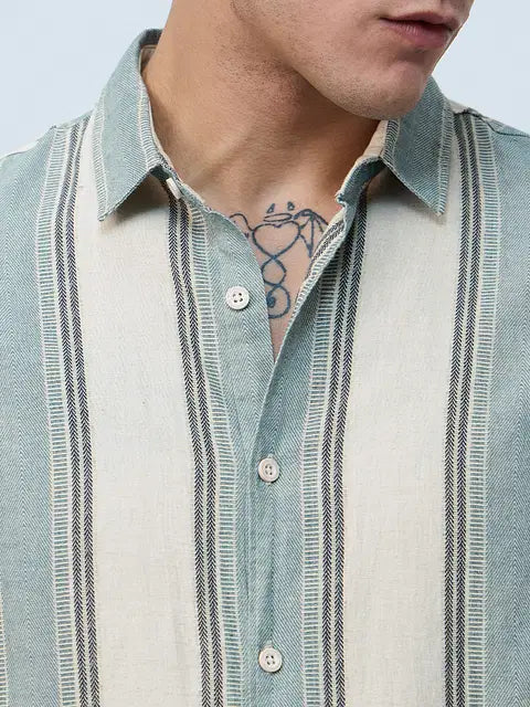 Stripes Jade Haze Cotton Linen Shirts