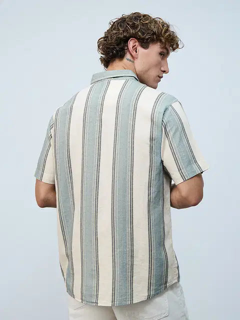 Stripes Jade Haze Cotton Linen Shirts