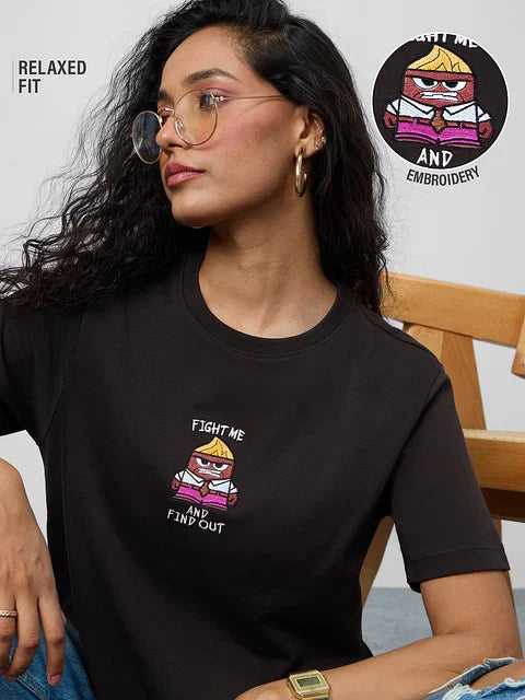 Inside Out Fight Me Women Relaxed Fit T-Shirts