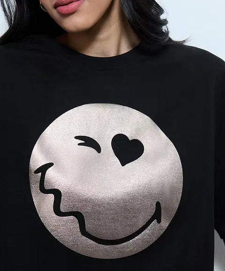 Smiley Glitter Getter Women Oversized T-Shirts
