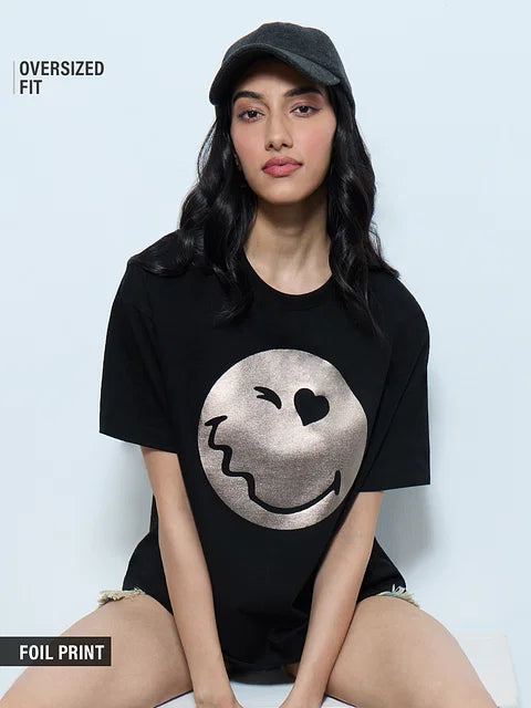 S.W.SMILEY Shimmer Women Oversized T-Shirts