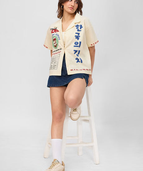 Cotton Linen Kimchi Women Holiday Shirts