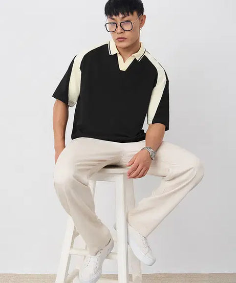 Colourblock Polo White Black Oversized Polos