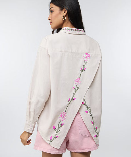 Cotton Linen Roses Women Boyfriend Shirts