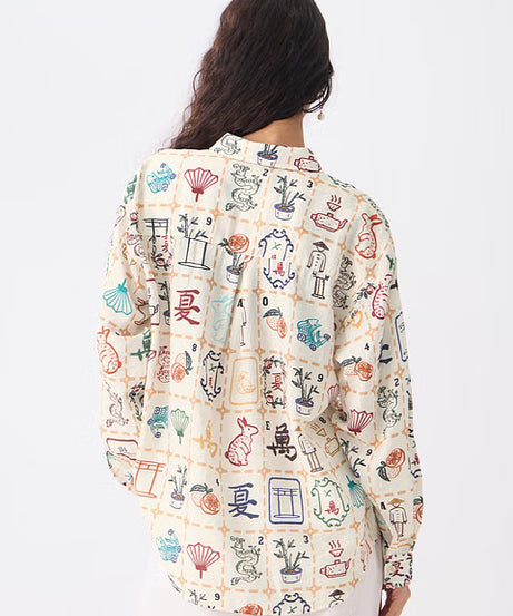 Textured Mahjong Tiles Women Boyfriend Shirts