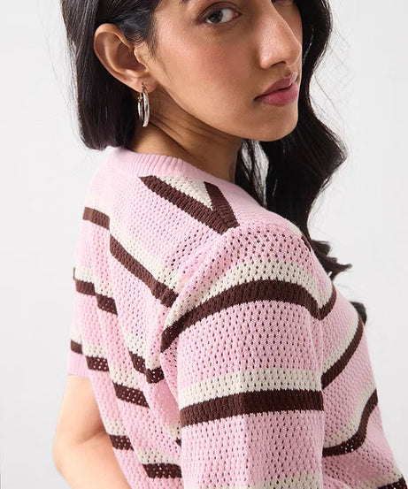 Open Knit T-Shirt Pink Panther Women Relaxed Fit