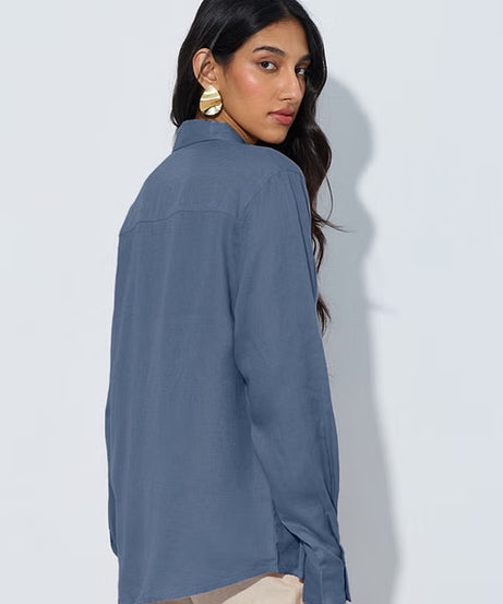 Lyocell Linen Indigo Haze Women Shirts
