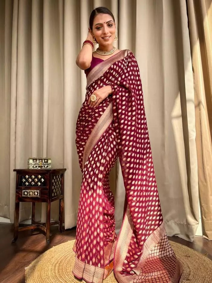 Banarasi Soft Silk Yellow Sari & Blouse