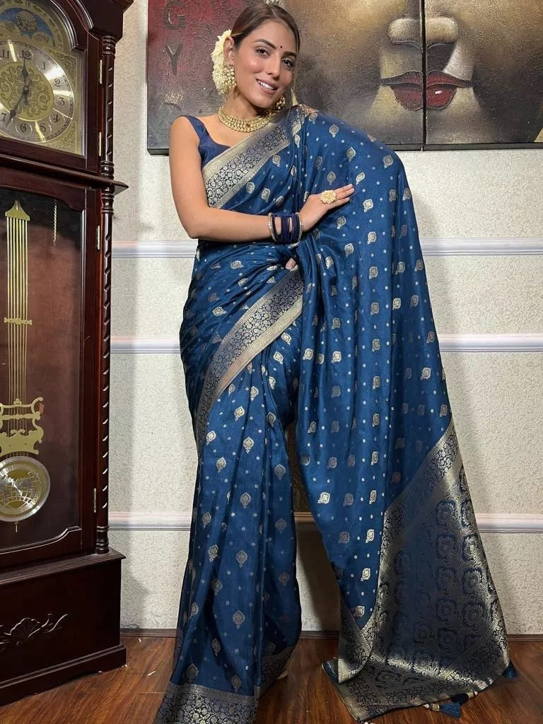 Traditional  Designer Wedding Banarasi Soft Silk Saree & Blouse