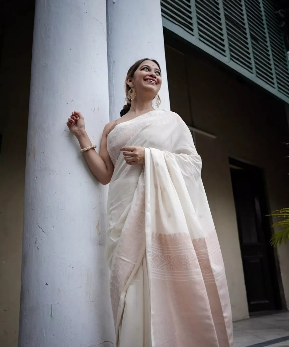 Women's Classic Indian Banarasi Soft Silk Saree With Blouse