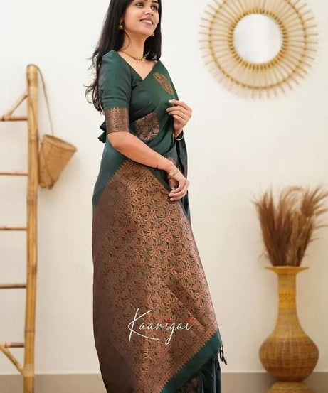 Soft Lichi Silk Rich Pallu Jacquard Work Saree With Blouse