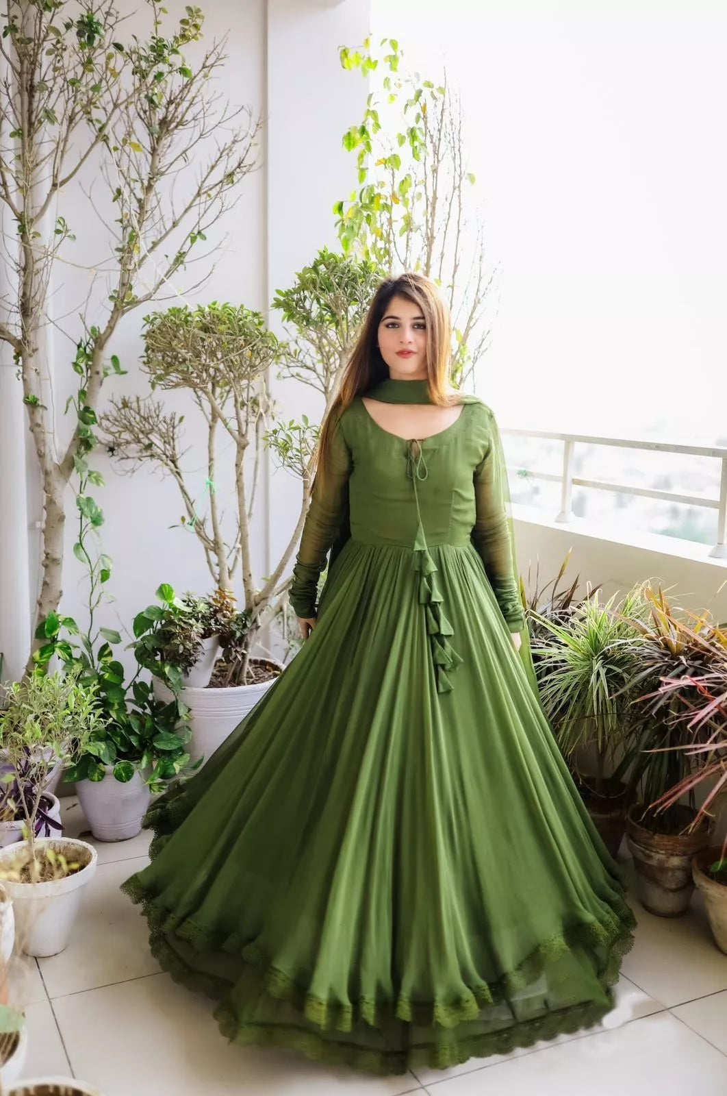 Designer Faux Georgette Long Anarkali Gown & Dupatta