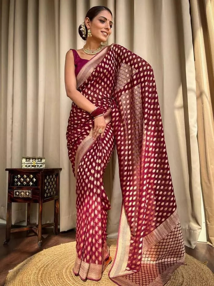 Banarasi Soft Silk Yellow Sari & Blouse