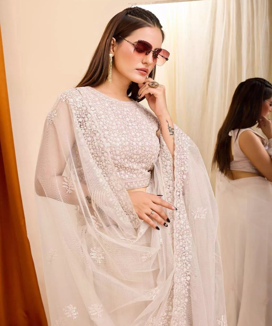 Soft Net  3MM Sequence Embroidery Work Saree & Blouse