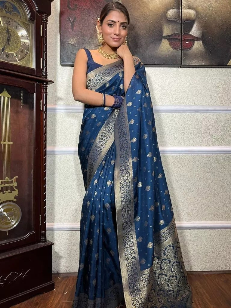 Traditional  Designer Wedding Banarasi Soft Silk Saree & Blouse