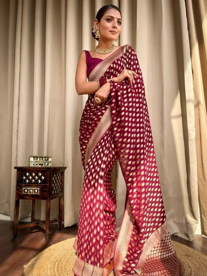 Banarasi Soft Silk Yellow Sari & Blouse