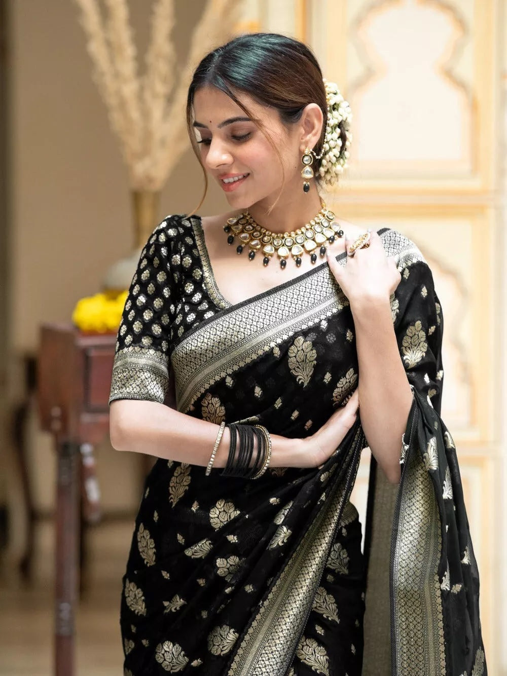 Women's Traditional Banarasi Soft Silk Saree & Blouse