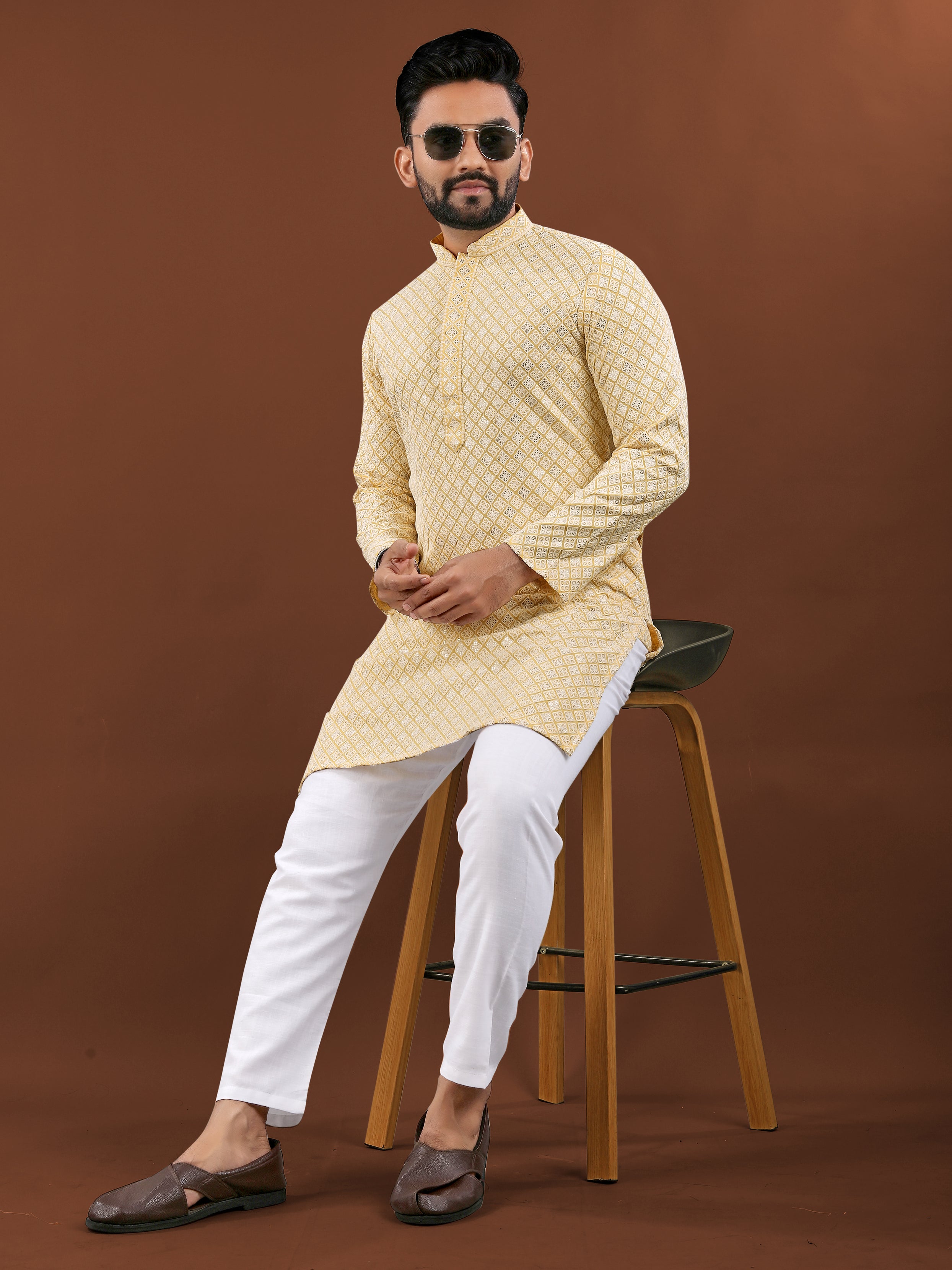 Heavy Rayon With Lucknowi Work Kurta Pajama Set For Men's