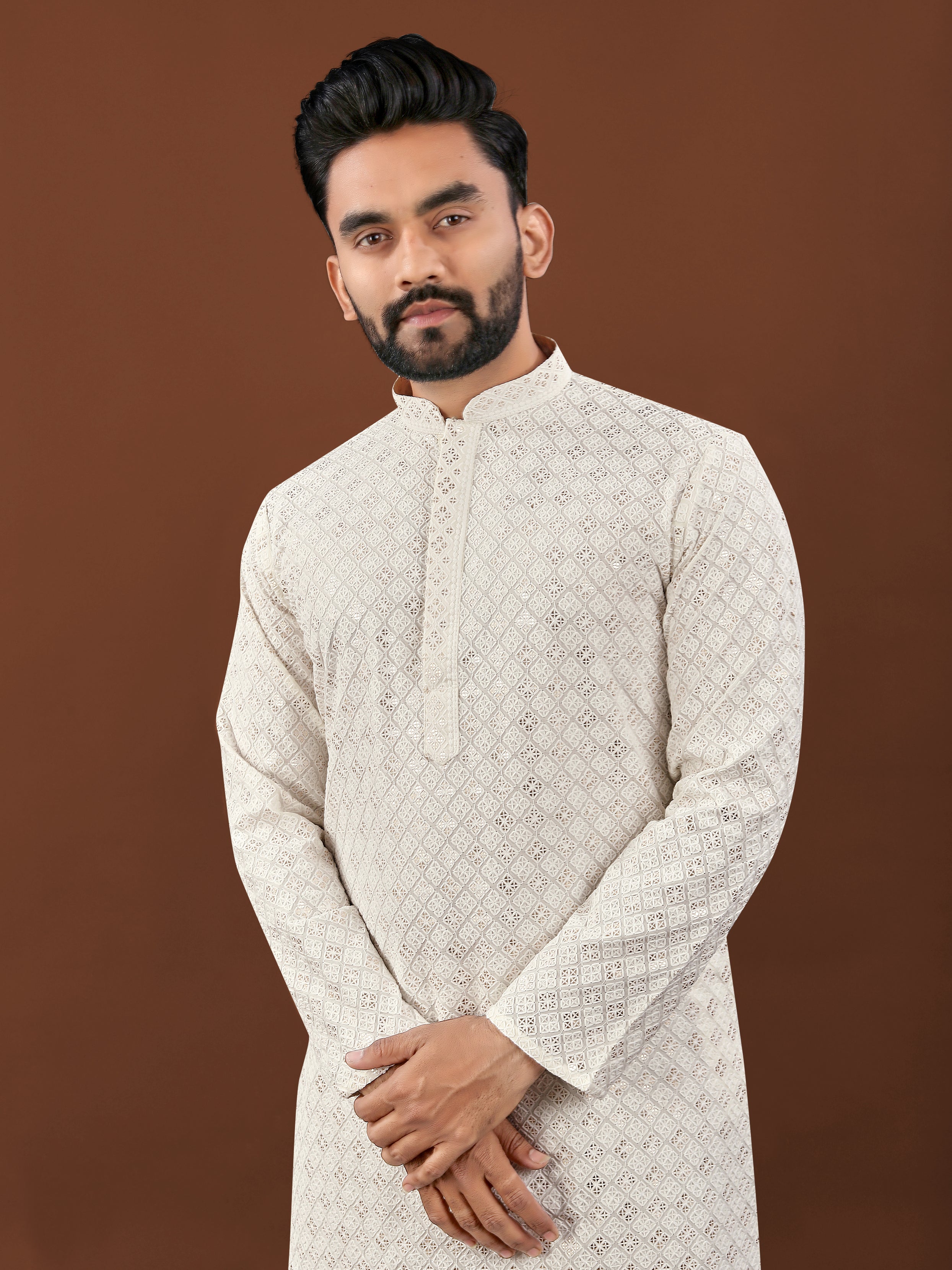 Heavy Rayon With Lucknowi Work Kurta Pajama Set For Men's
