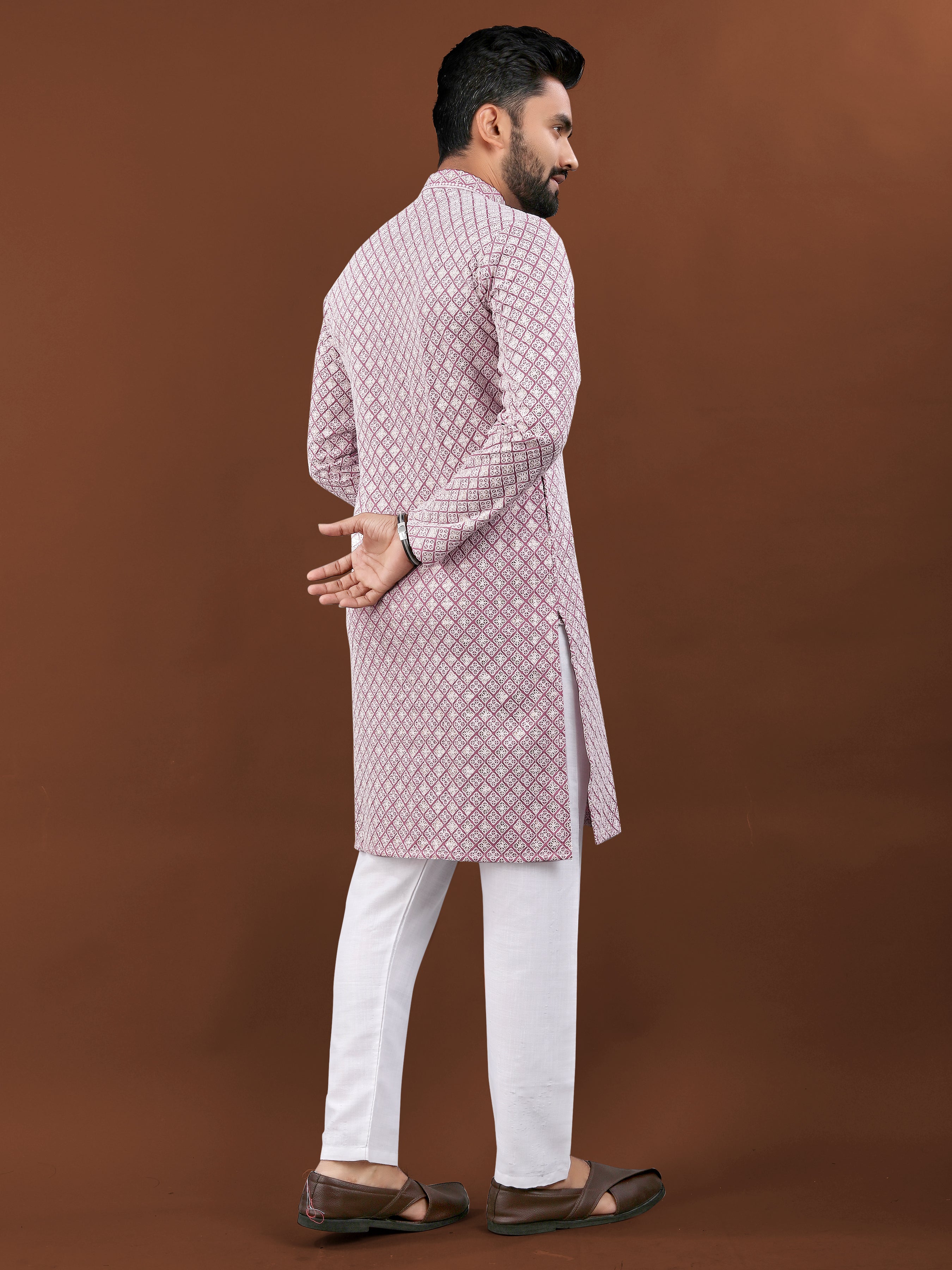 Heavy Rayon With Lucknowi Work Kurta Pajama Set For Men's