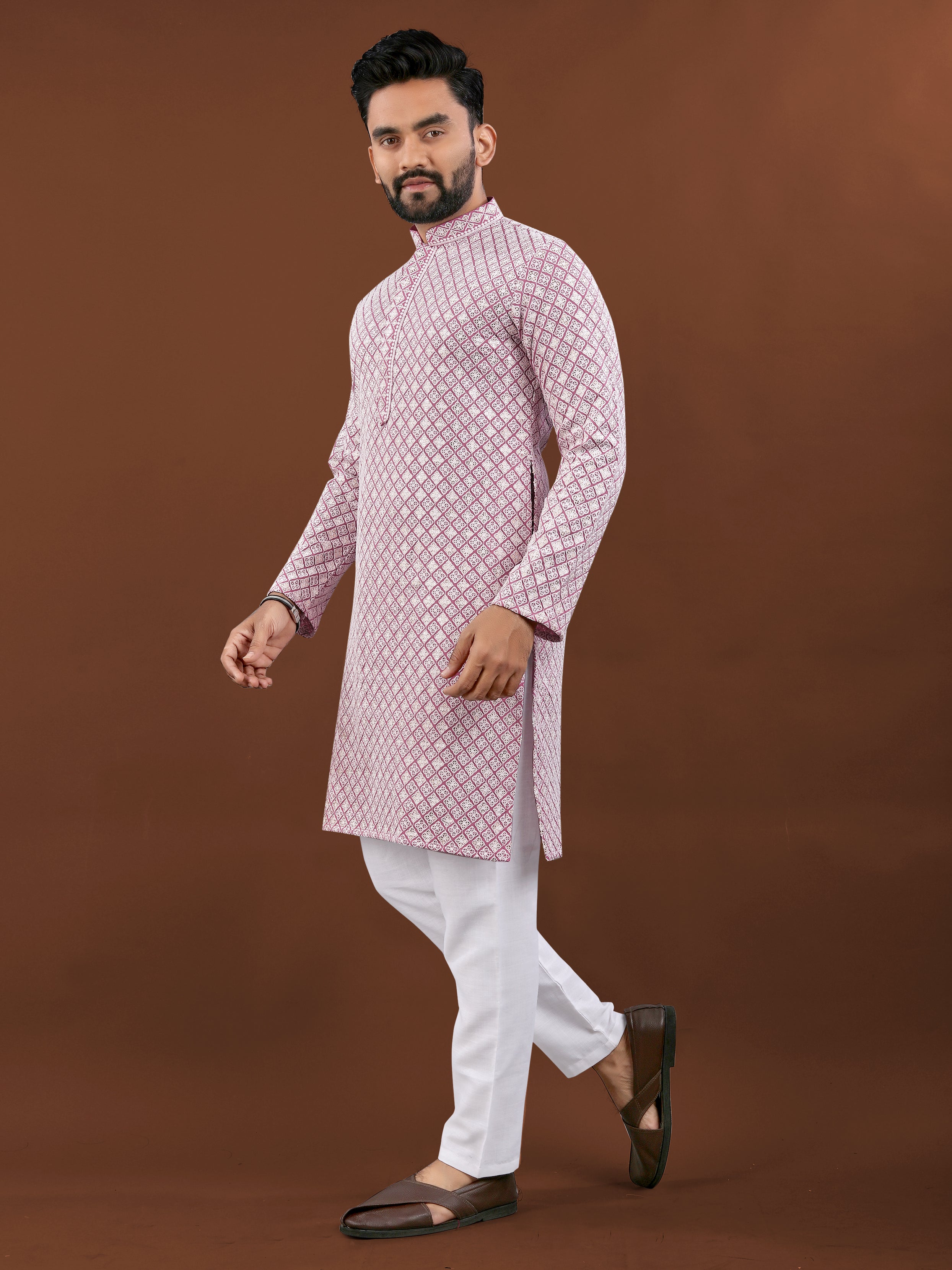 Heavy Rayon With Lucknowi Work Kurta Pajama Set For Men's