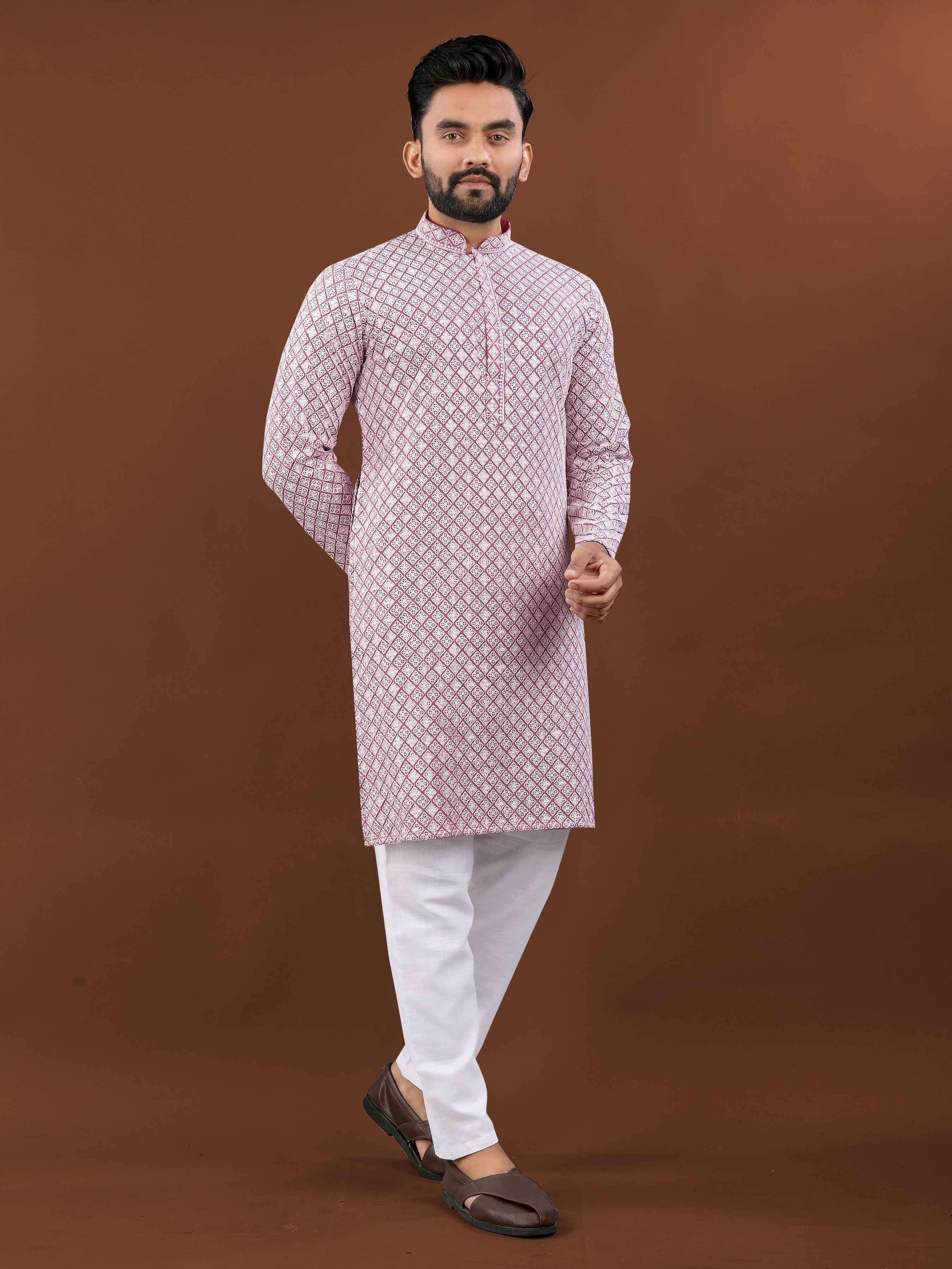 Heavy Rayon With Lucknowi Work Kurta Pajama Set For Men's