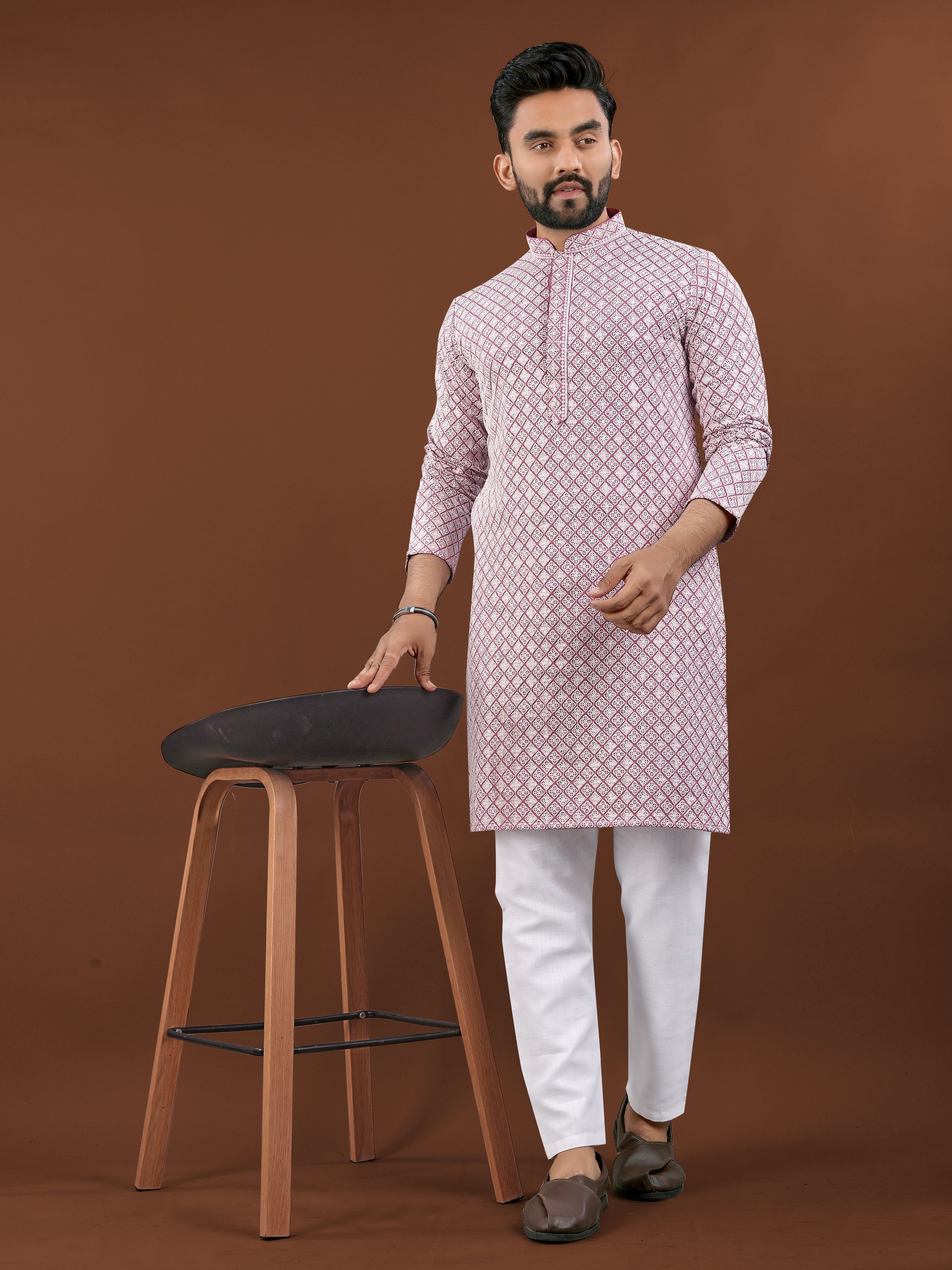 Heavy Rayon With Lucknowi Work Kurta Pajama Set For Men's