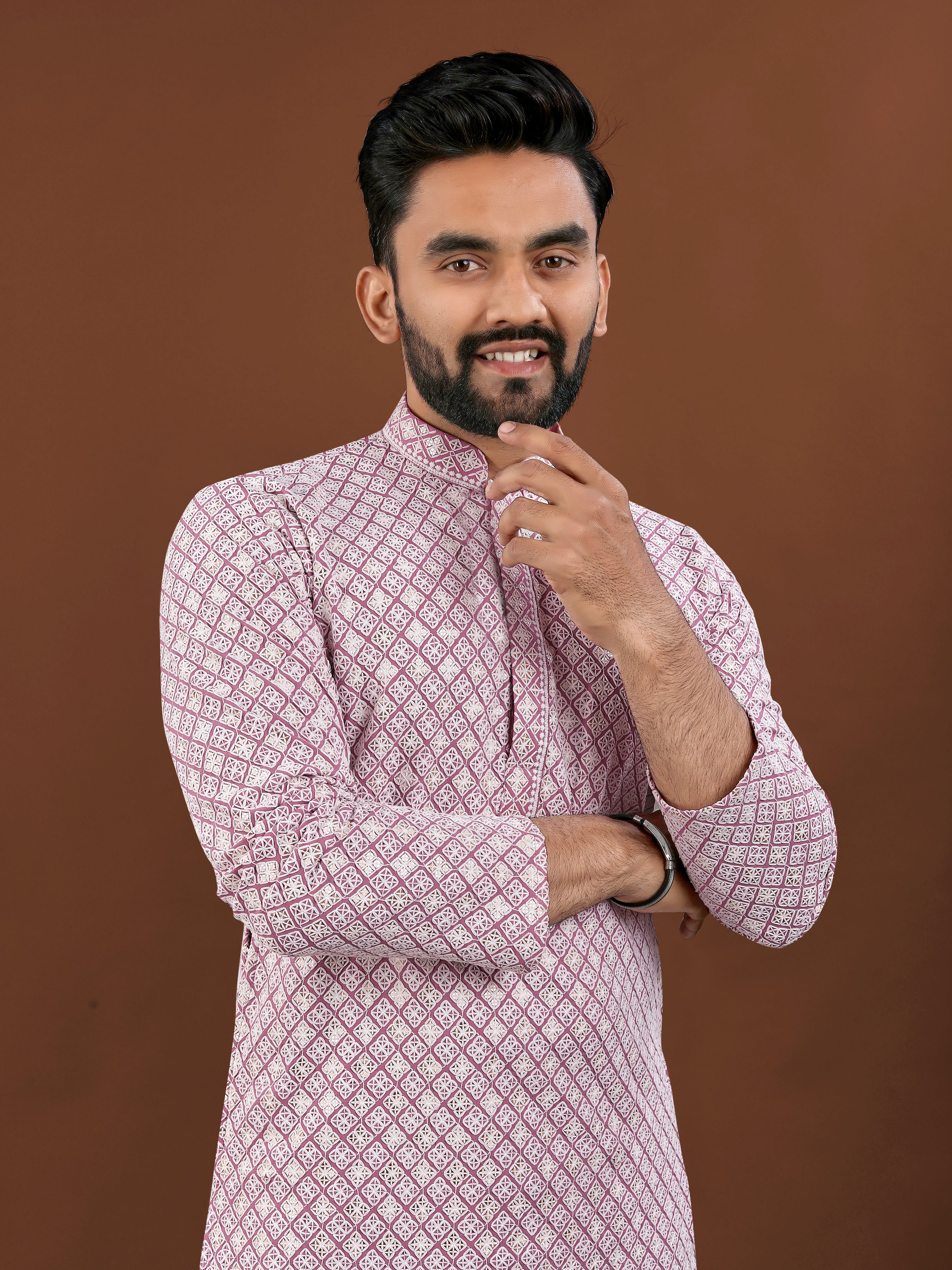 Heavy Rayon With Lucknowi Work Kurta Pajama Set For Men's