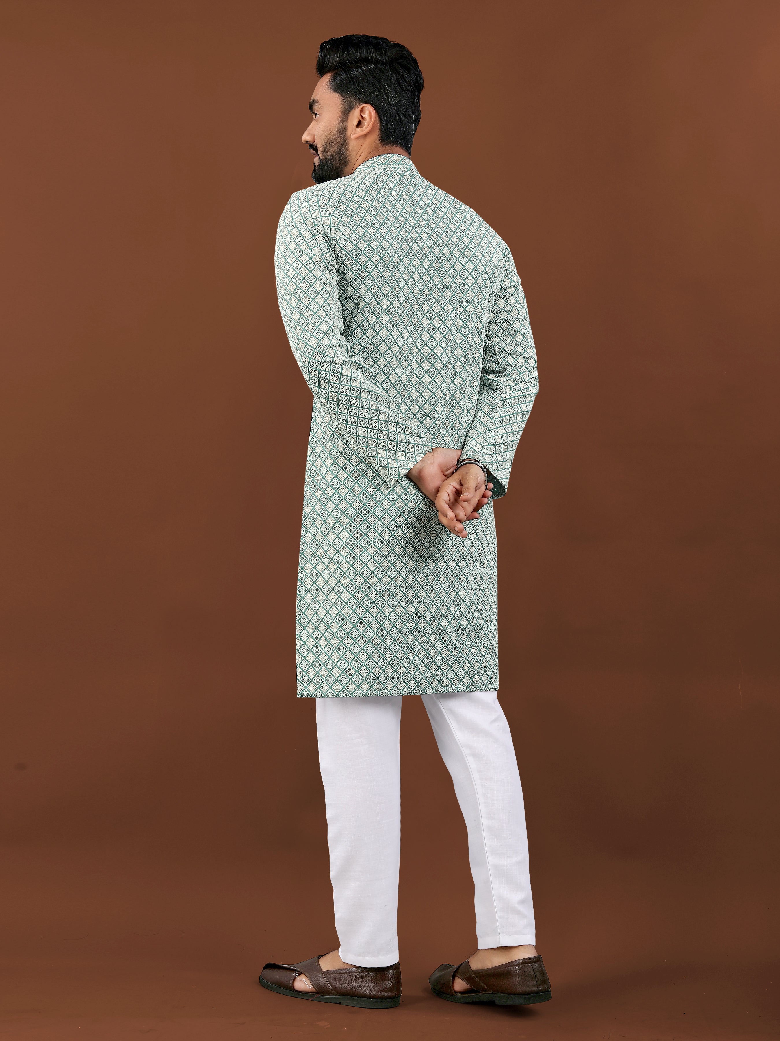 Heavy Rayon With Lucknowi Work Kurta Pajama Set For Men's