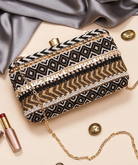 Black Silk Bead Clutch Purse