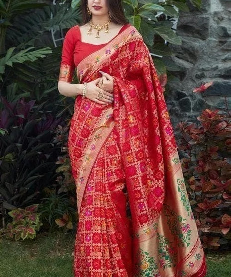 Festive Banarasi Silk Saree with Contrasting Border and Pallu Sari & Blouse