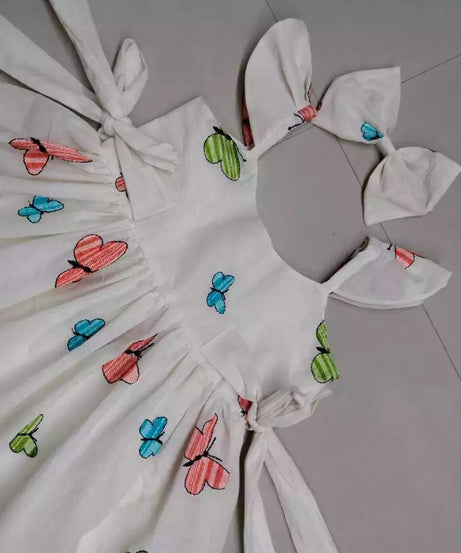 Off White Cotton Frock with Butterfly Embroidery Work