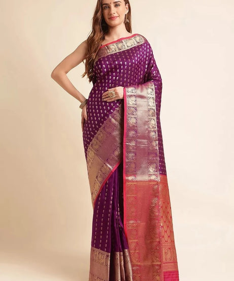 Traditional Banarasi Silk Saree with Gold Zari Weaving Sari & Blouse