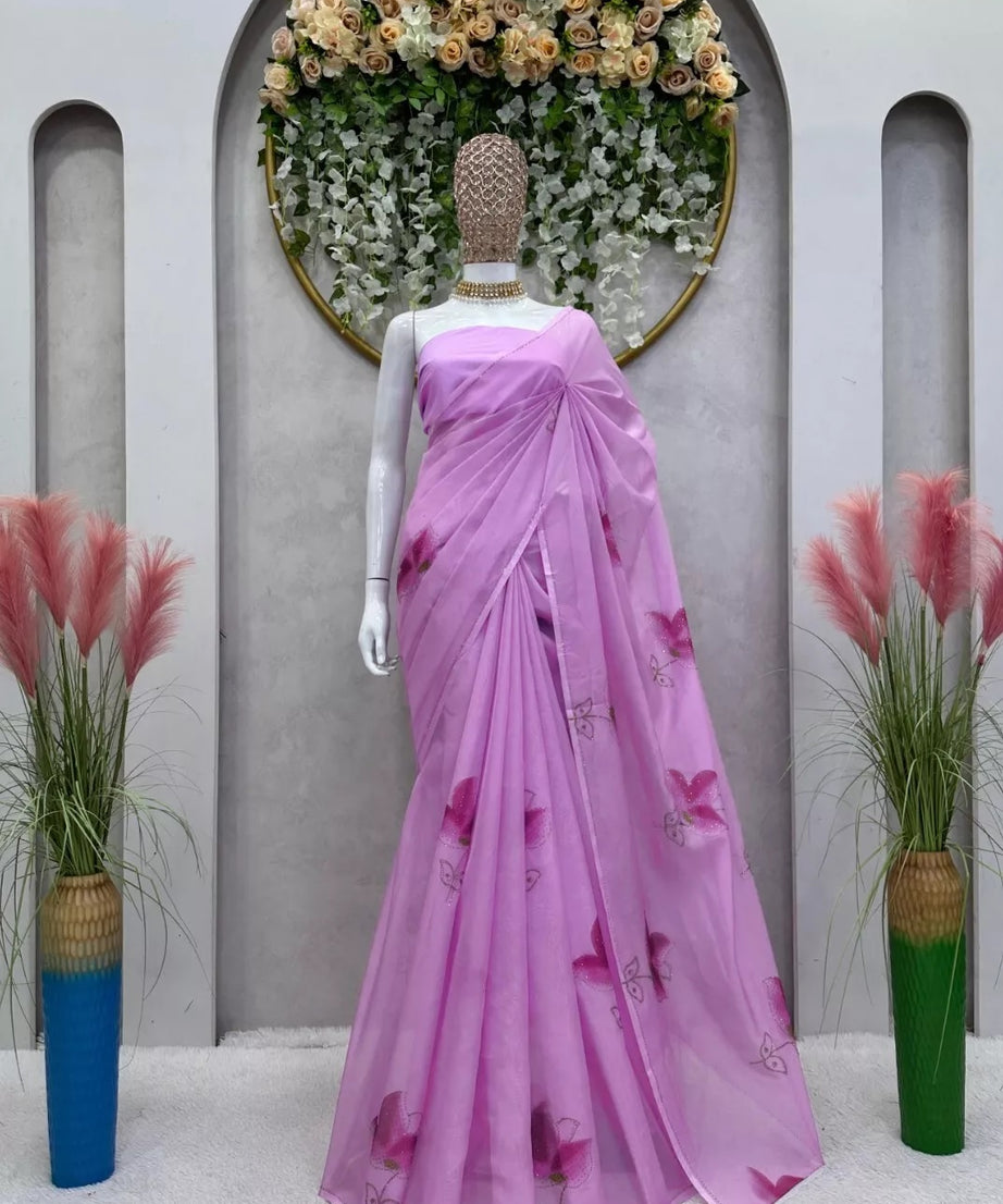 Purple Banarasi Silk With Plain Work  Saree With Blouse