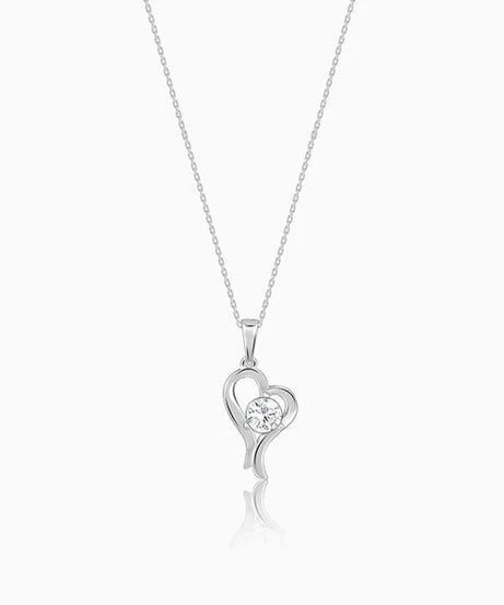 Silver Zircon Curl Heart Necklace with Link Chain