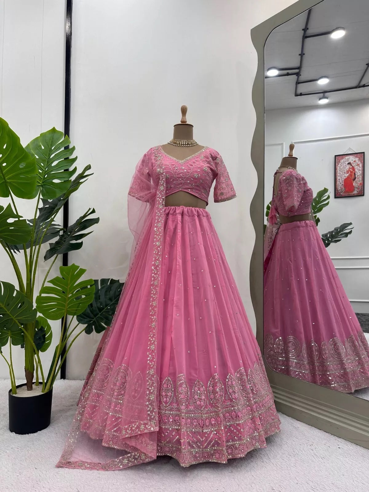 Style Faux Georgette Lehenga Blouse Dupatta