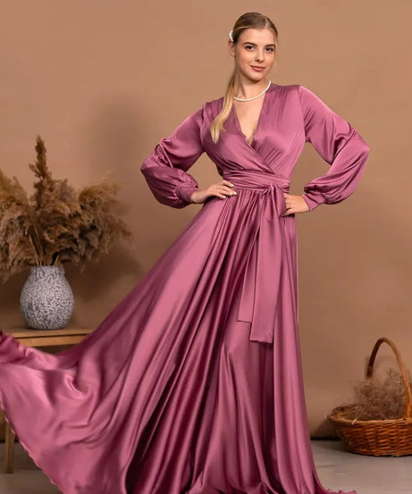 Bridesmaid Dress Long Dress V-Neck Maxi Flared Dress