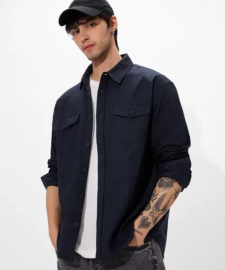 Solids Navy Men Utility Shirts