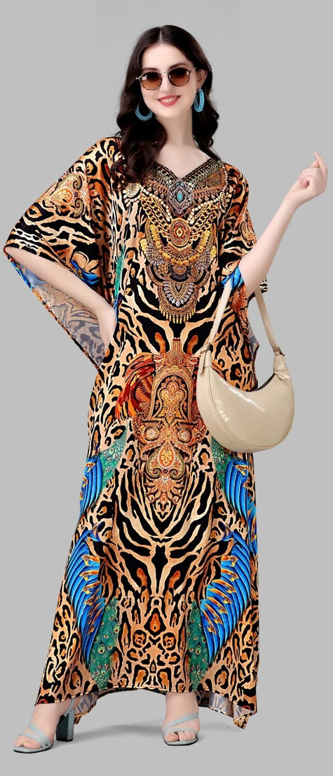 Women's Free Size Kaftan Dress Lightweight V-Neck Batwing Sleeve Beach Cover Up