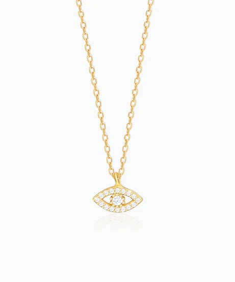 Golden Evil Eye Zircon Pendant With Link Chain