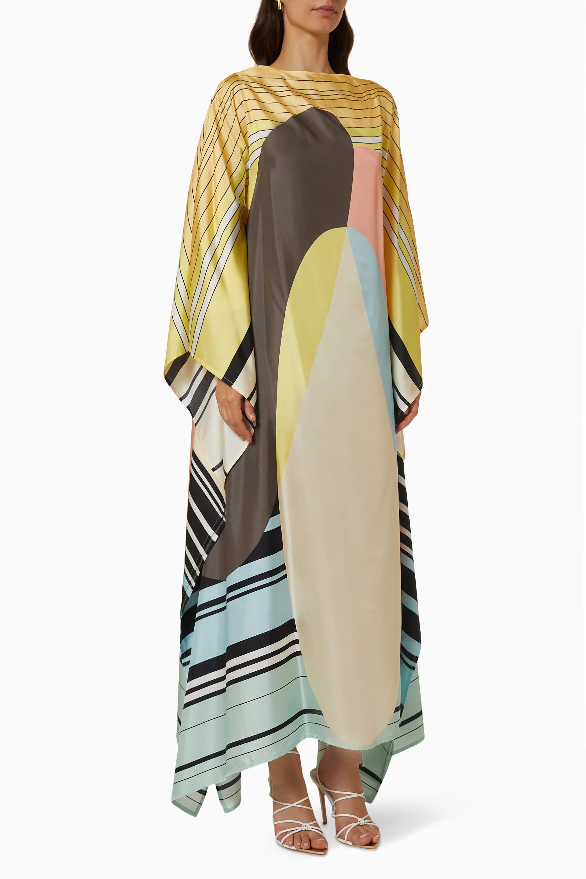 Soft Satin Silk For Women's Printed Long Kaftan
