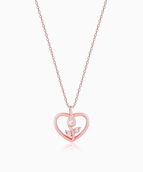 Rose Gold Leaf Me More Heart Pendant with Link Chain