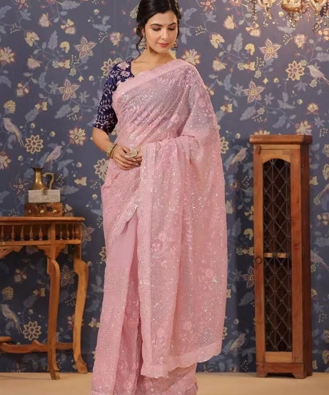Traditional Classic Stylish Georgette Saree,Party Wedding Wear Sari Blouse