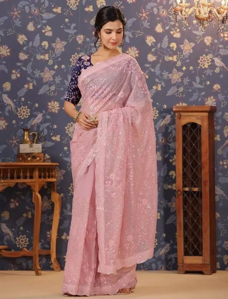Traditional Classic Stylish Georgette Saree,Party Wedding Wear Sari Blouse