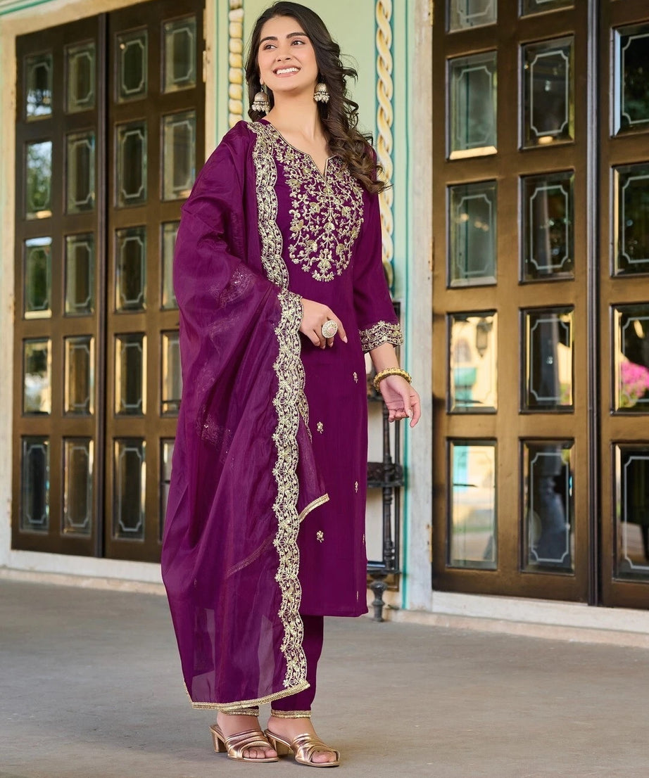 Classic Traditional Designer Roman Silk Salwar Kameez Suit 12-AW