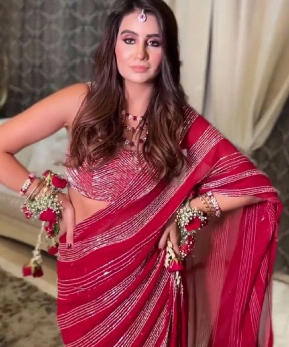 Wedding Party Wear Georgette Beautiful Saree & Blouse 11-JR