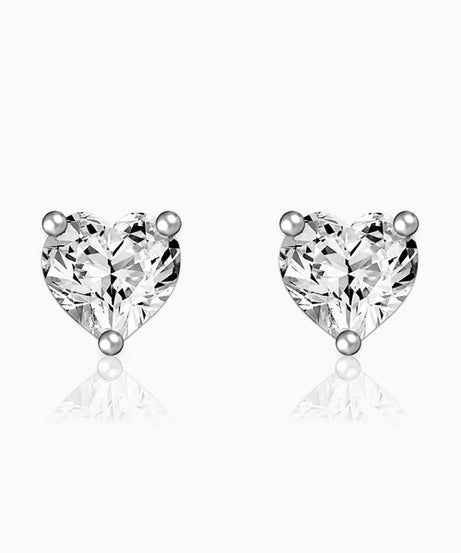 Silver Solitaire Heart Studs