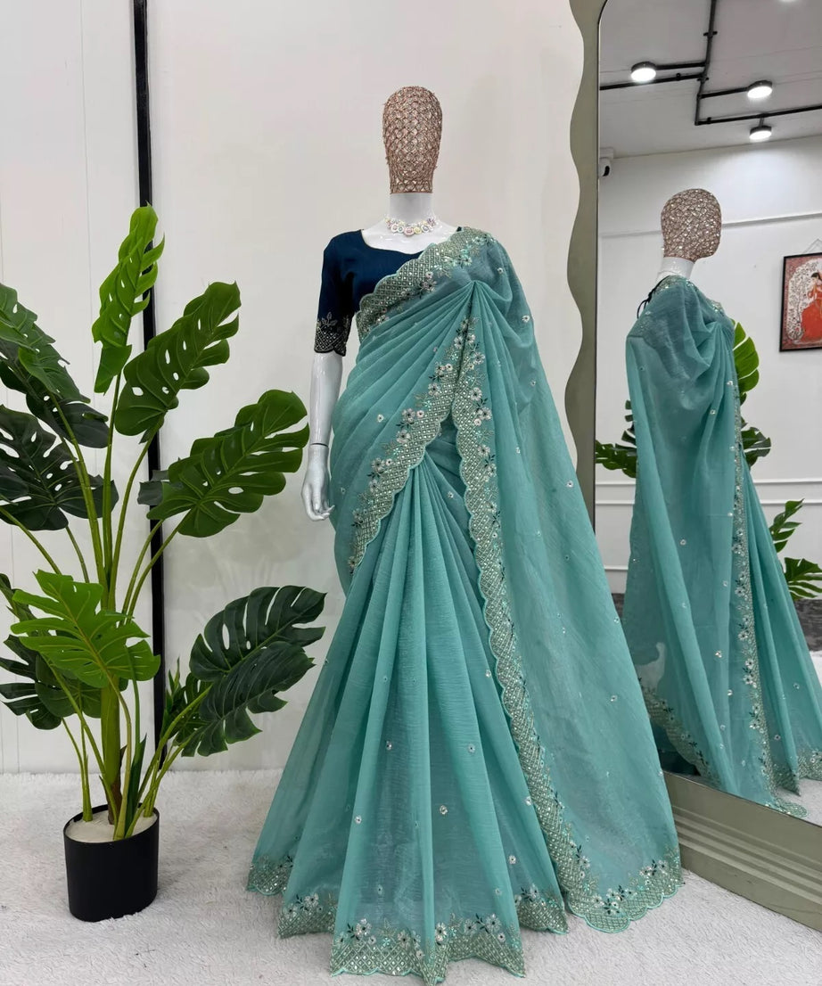 Party Wedding Wear Stylish Crunchy Silk Saree,Traditional Festival Sari