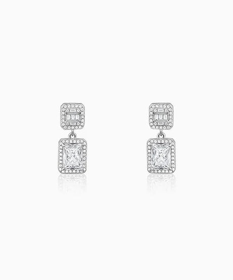 Silver Zircon Bold Baguette Earrings