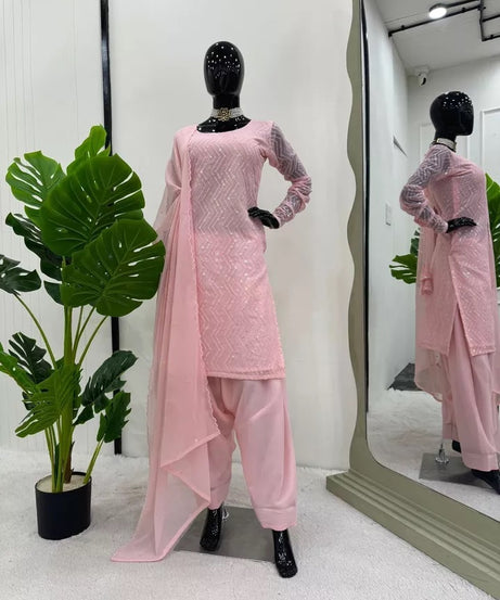 Full Stitched Faux Georgette Top Chudidar With Dupatta
